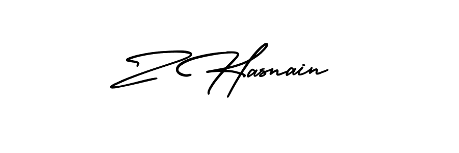 How to make Z Hasnain name signature. Use AmerikaSignatureDemo-Regular style for creating short signs online. This is the latest handwritten sign. Z Hasnain signature style 3 images and pictures png
