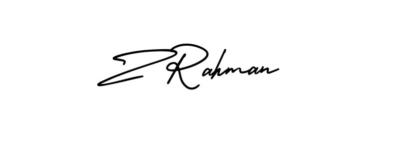 The best way (AmerikaSignatureDemo-Regular) to make a short signature is to pick only two or three words in your name. The name Z Rahman include a total of six letters. For converting this name. Z Rahman signature style 3 images and pictures png