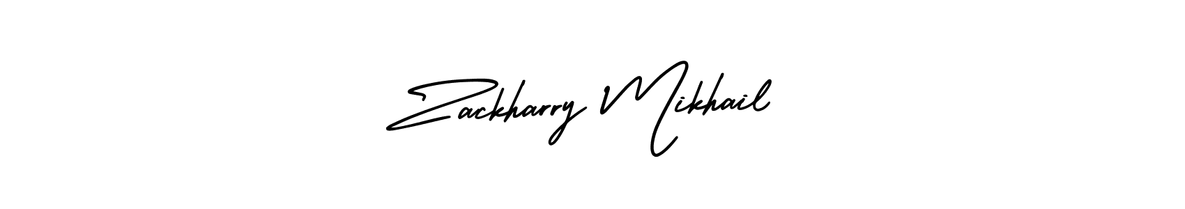 The best way (AmerikaSignatureDemo-Regular) to make a short signature is to pick only two or three words in your name. The name Zackharry Mikhail include a total of six letters. For converting this name. Zackharry Mikhail signature style 3 images and pictures png