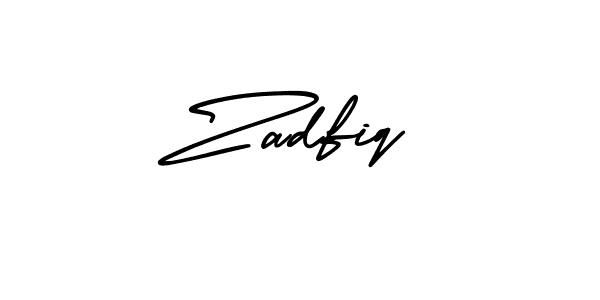 The best way (AmerikaSignatureDemo-Regular) to make a short signature is to pick only two or three words in your name. The name Zadfiq include a total of six letters. For converting this name. Zadfiq signature style 3 images and pictures png