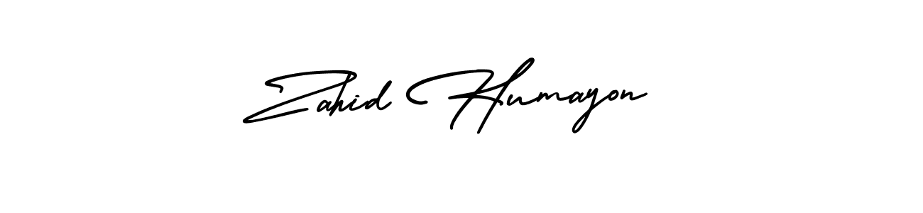 You should practise on your own different ways (AmerikaSignatureDemo-Regular) to write your name (Zahid Humayon) in signature. don't let someone else do it for you. Zahid Humayon signature style 3 images and pictures png