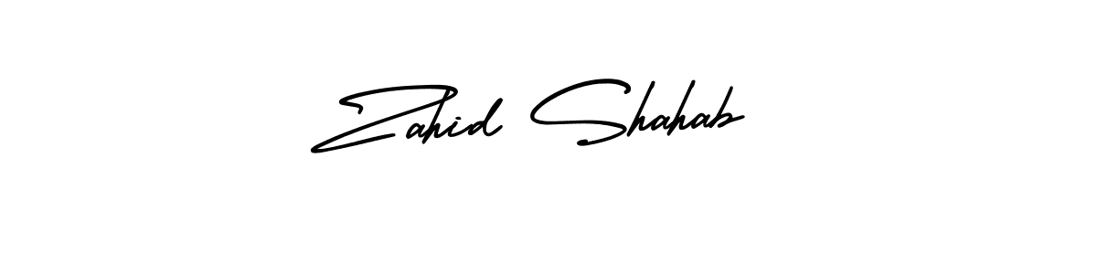 You should practise on your own different ways (AmerikaSignatureDemo-Regular) to write your name (Zahid Shahab) in signature. don't let someone else do it for you. Zahid Shahab signature style 3 images and pictures png