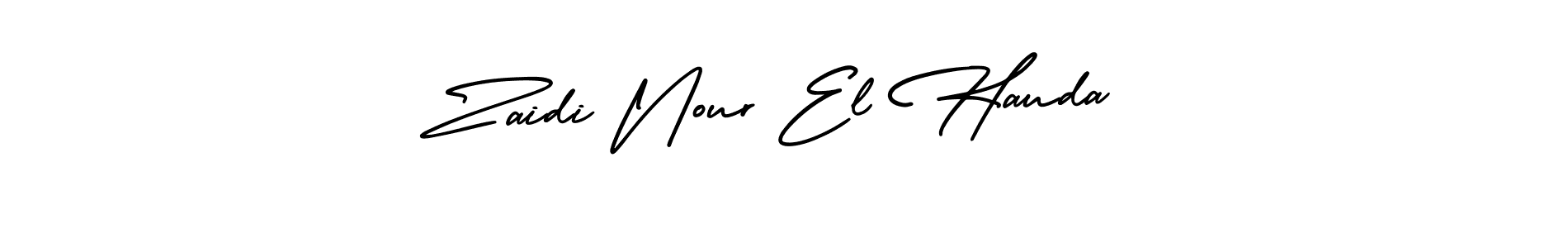 The best way (AmerikaSignatureDemo-Regular) to make a short signature is to pick only two or three words in your name. The name Zaidi Nour El Hauda include a total of six letters. For converting this name. Zaidi Nour El Hauda signature style 3 images and pictures png