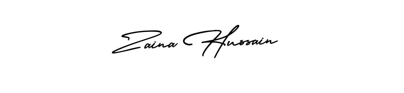 You should practise on your own different ways (AmerikaSignatureDemo-Regular) to write your name (Zaina Hussain) in signature. don't let someone else do it for you. Zaina Hussain signature style 3 images and pictures png