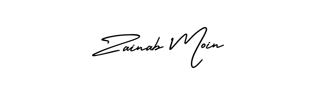 You should practise on your own different ways (AmerikaSignatureDemo-Regular) to write your name (Zainab Moin) in signature. don't let someone else do it for you. Zainab Moin signature style 3 images and pictures png