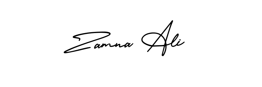 You should practise on your own different ways (AmerikaSignatureDemo-Regular) to write your name (Zamna Ali) in signature. don't let someone else do it for you. Zamna Ali signature style 3 images and pictures png