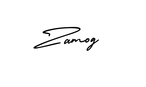 How to make Zamog name signature. Use AmerikaSignatureDemo-Regular style for creating short signs online. This is the latest handwritten sign. Zamog signature style 3 images and pictures png