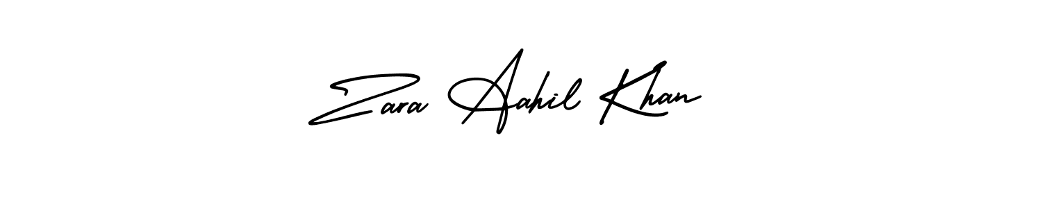 Make a beautiful signature design for name Zara Aahil Khan. With this signature (AmerikaSignatureDemo-Regular) style, you can create a handwritten signature for free. Zara Aahil Khan signature style 3 images and pictures png