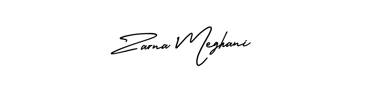 You should practise on your own different ways (AmerikaSignatureDemo-Regular) to write your name (Zarna Meghani) in signature. don't let someone else do it for you. Zarna Meghani signature style 3 images and pictures png