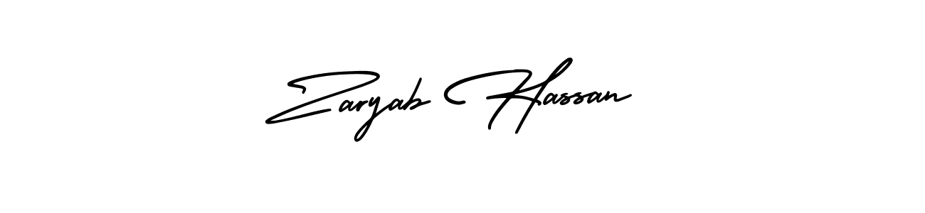 The best way (AmerikaSignatureDemo-Regular) to make a short signature is to pick only two or three words in your name. The name Zaryab Hassan include a total of six letters. For converting this name. Zaryab Hassan signature style 3 images and pictures png