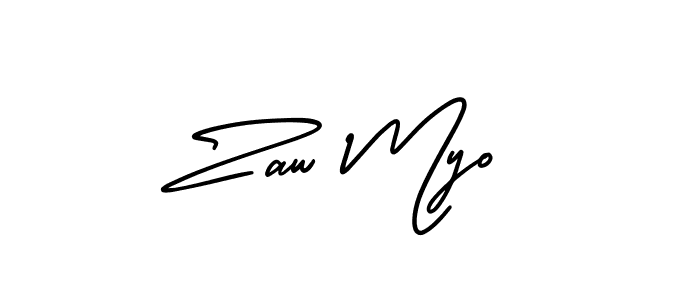 You should practise on your own different ways (AmerikaSignatureDemo-Regular) to write your name (Zaw Myo) in signature. don't let someone else do it for you. Zaw Myo signature style 3 images and pictures png