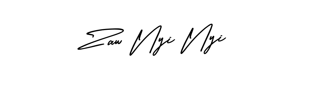 The best way (AmerikaSignatureDemo-Regular) to make a short signature is to pick only two or three words in your name. The name Zaw Nyi Nyi include a total of six letters. For converting this name. Zaw Nyi Nyi signature style 3 images and pictures png