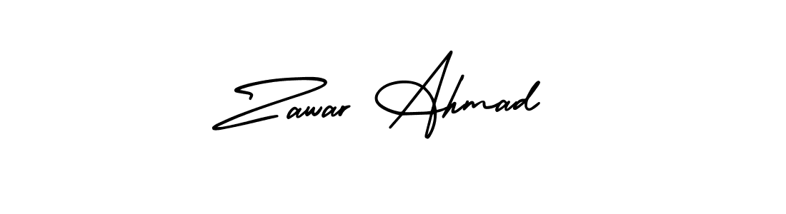 You should practise on your own different ways (AmerikaSignatureDemo-Regular) to write your name (Zawar Ahmad) in signature. don't let someone else do it for you. Zawar Ahmad signature style 3 images and pictures png
