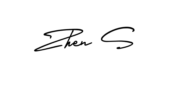 The best way (AmerikaSignatureDemo-Regular) to make a short signature is to pick only two or three words in your name. The name Zhen S include a total of six letters. For converting this name. Zhen S signature style 3 images and pictures png