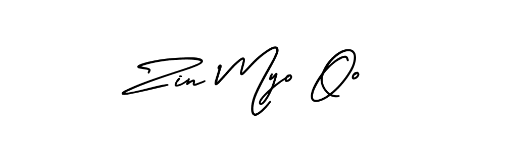 You should practise on your own different ways (AmerikaSignatureDemo-Regular) to write your name (Zin Myo Oo) in signature. don't let someone else do it for you. Zin Myo Oo signature style 3 images and pictures png