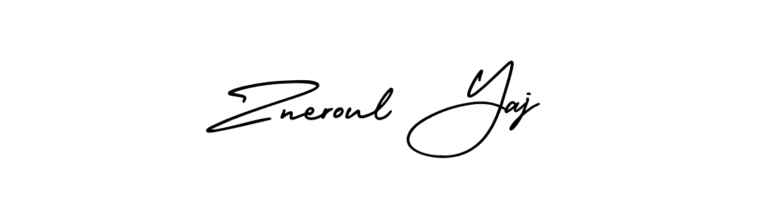 You should practise on your own different ways (AmerikaSignatureDemo-Regular) to write your name (Zneroul Yaj) in signature. don't let someone else do it for you. Zneroul Yaj signature style 3 images and pictures png