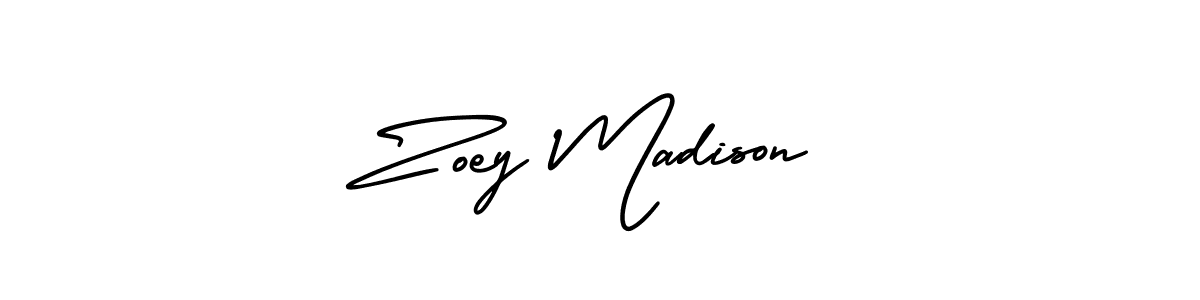 You should practise on your own different ways (AmerikaSignatureDemo-Regular) to write your name (Zoey Madison) in signature. don't let someone else do it for you. Zoey Madison signature style 3 images and pictures png