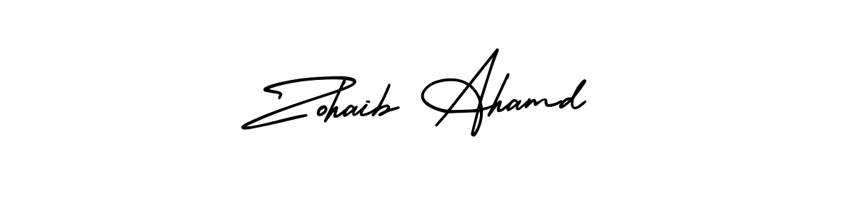 This is the best signature style for the Zohaib Ahamd name. Also you like these signature font (AmerikaSignatureDemo-Regular). Mix name signature. Zohaib Ahamd signature style 3 images and pictures png