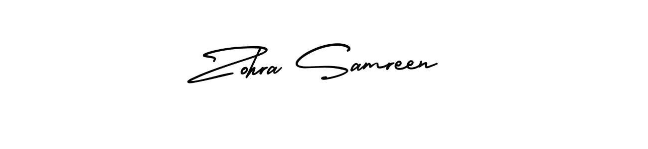 You should practise on your own different ways (AmerikaSignatureDemo-Regular) to write your name (Zohra Samreen) in signature. don't let someone else do it for you. Zohra Samreen signature style 3 images and pictures png
