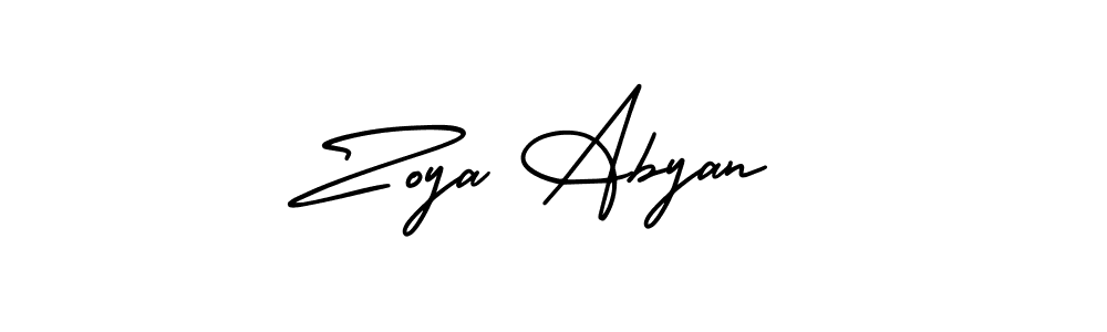 The best way (AmerikaSignatureDemo-Regular) to make a short signature is to pick only two or three words in your name. The name Zoya Abyan include a total of six letters. For converting this name. Zoya Abyan signature style 3 images and pictures png