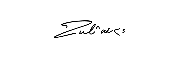 How to make Zul^ai<3 name signature. Use AmerikaSignatureDemo-Regular style for creating short signs online. This is the latest handwritten sign. Zul^ai<3 signature style 3 images and pictures png