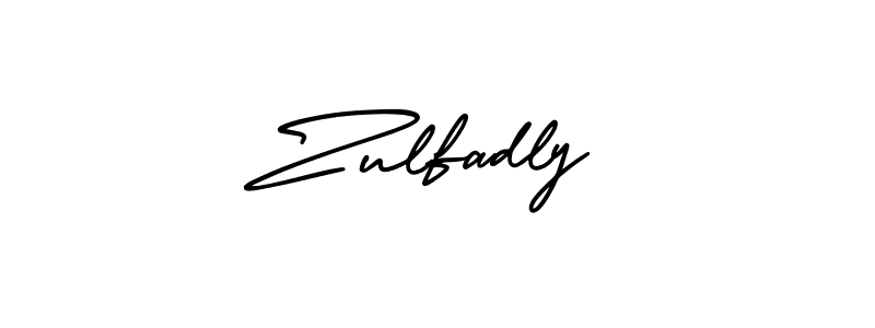 The best way (AmerikaSignatureDemo-Regular) to make a short signature is to pick only two or three words in your name. The name Zulfadly include a total of six letters. For converting this name. Zulfadly signature style 3 images and pictures png