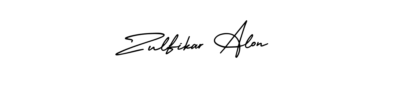 The best way (AmerikaSignatureDemo-Regular) to make a short signature is to pick only two or three words in your name. The name Zulfikar Alon include a total of six letters. For converting this name. Zulfikar Alon signature style 3 images and pictures png
