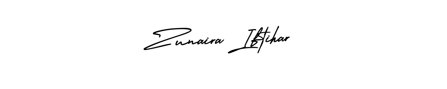 You should practise on your own different ways (AmerikaSignatureDemo-Regular) to write your name (Zunaira Iftihar) in signature. don't let someone else do it for you. Zunaira Iftihar signature style 3 images and pictures png