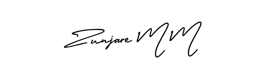 You should practise on your own different ways (AmerikaSignatureDemo-Regular) to write your name (Zunjare M M) in signature. don't let someone else do it for you. Zunjare M M signature style 3 images and pictures png