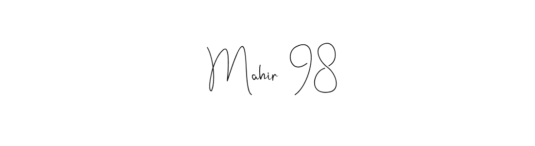 The best way (Andilay-7BmLP) to make a short signature is to pick only two or three words in your name. The name   Mahir  98 include a total of six letters. For converting this name.   Mahir  98 signature style 4 images and pictures png