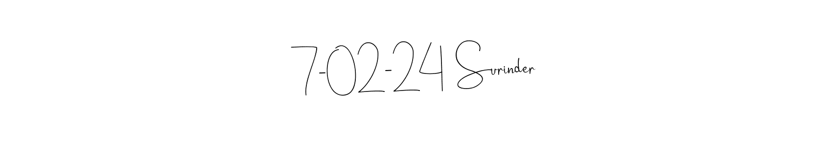 You can use this online signature creator to create a handwritten signature for the name 7-02-24  Surinder. This is the best online autograph maker. 7-02-24  Surinder signature style 4 images and pictures png