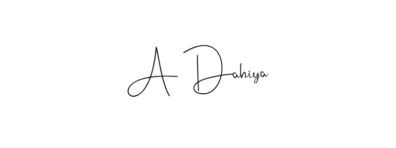 How to make A Dahiya name signature. Use Andilay-7BmLP style for creating short signs online. This is the latest handwritten sign. A Dahiya signature style 4 images and pictures png