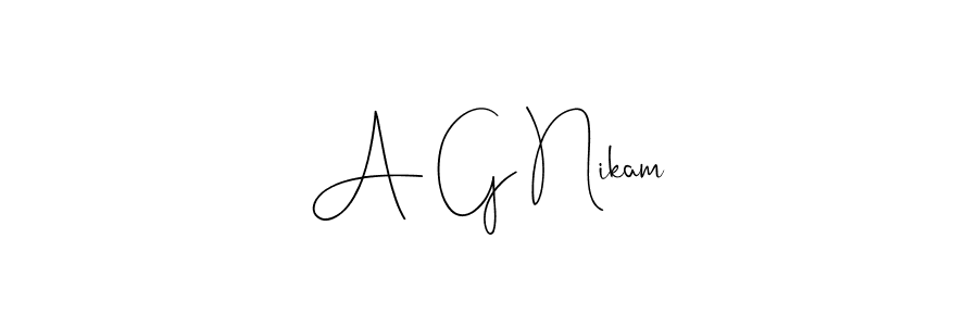 The best way (Andilay-7BmLP) to make a short signature is to pick only two or three words in your name. The name A G Nikam include a total of six letters. For converting this name. A G Nikam signature style 4 images and pictures png