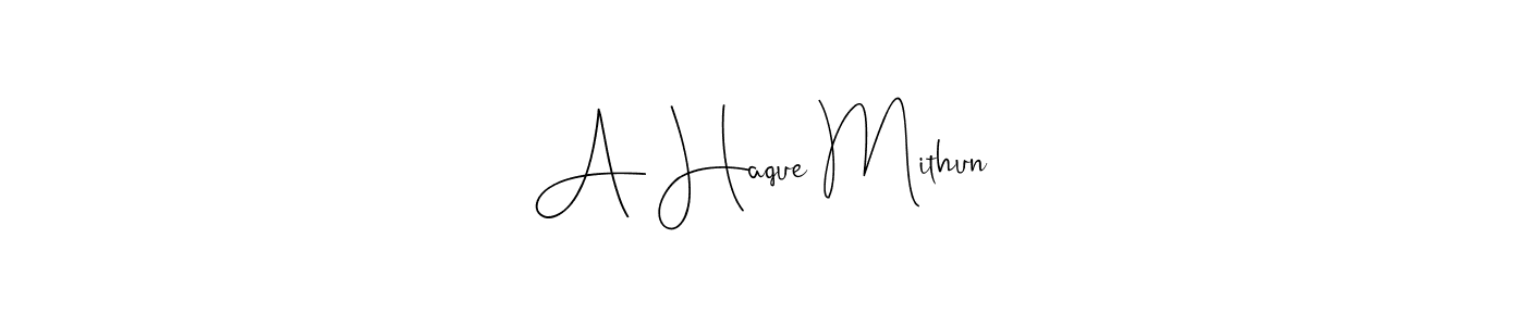 How to make A Haque Mithun name signature. Use Andilay-7BmLP style for creating short signs online. This is the latest handwritten sign. A Haque Mithun signature style 4 images and pictures png