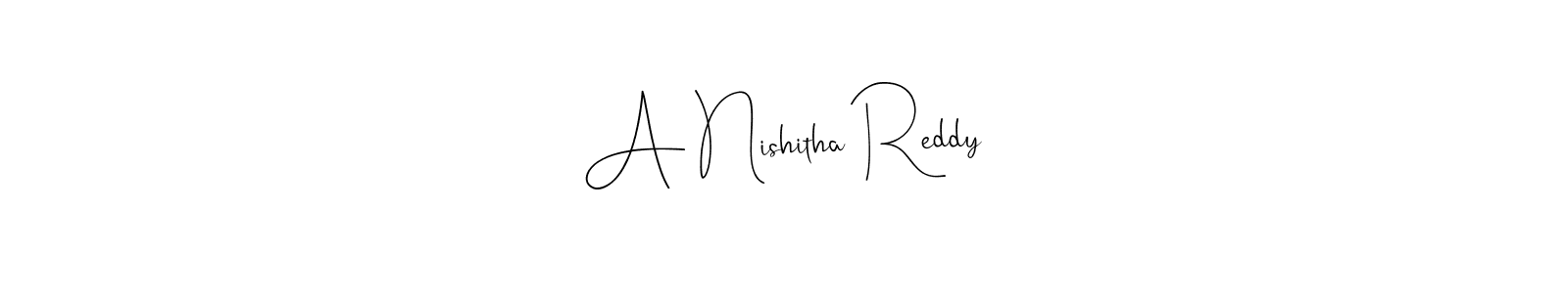 How to make A Nishitha Reddy name signature. Use Andilay-7BmLP style for creating short signs online. This is the latest handwritten sign. A Nishitha Reddy signature style 4 images and pictures png