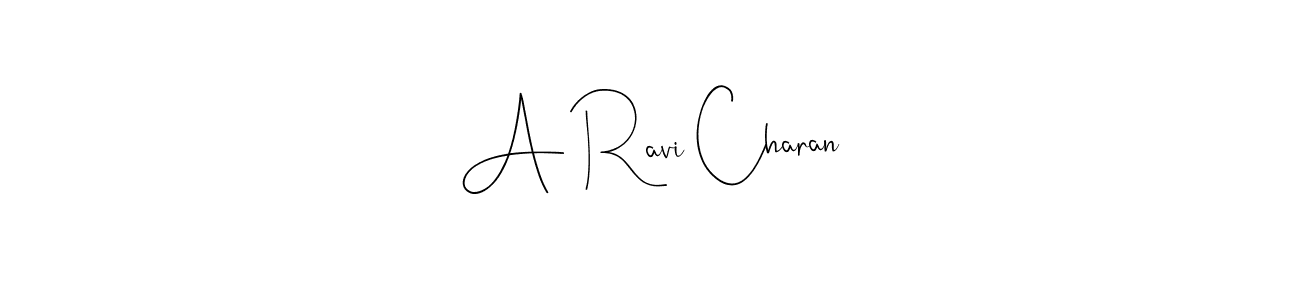 How to make A Ravi Charan name signature. Use Andilay-7BmLP style for creating short signs online. This is the latest handwritten sign. A Ravi Charan signature style 4 images and pictures png