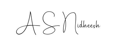 Quickly download A S Nidheesh name signature in high-resolution PNG using Andilay-7BmLP style. Ready to insert into PDFs and online applications. A S Nidheesh signature style 4 images and pictures png