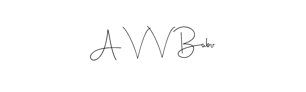 The best way (Andilay-7BmLP) to make a short signature is to pick only two or three words in your name. The name A V V Babu include a total of six letters. For converting this name. A V V Babu signature style 4 images and pictures png