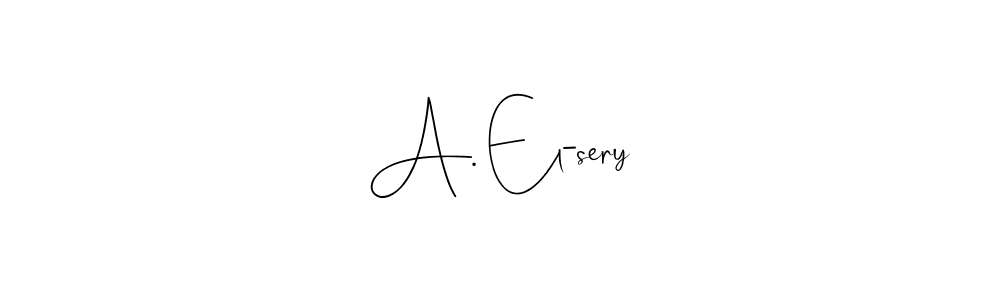 The best way (Andilay-7BmLP) to make a short signature is to pick only two or three words in your name. The name A. El-sery include a total of six letters. For converting this name. A. El-sery signature style 4 images and pictures png