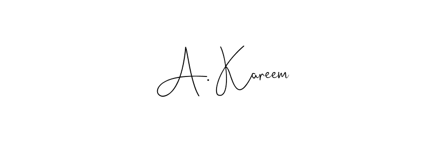 if you are searching for the best signature style for your name A. Kareem. so please give up your signature search. here we have designed multiple signature styles  using Andilay-7BmLP. A. Kareem signature style 4 images and pictures png