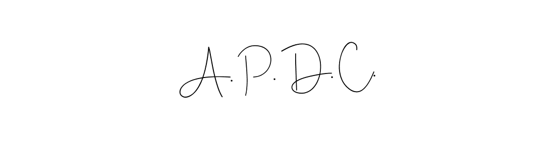 The best way (Andilay-7BmLP) to make a short signature is to pick only two or three words in your name. The name A. P. D. C. include a total of six letters. For converting this name. A. P. D. C. signature style 4 images and pictures png