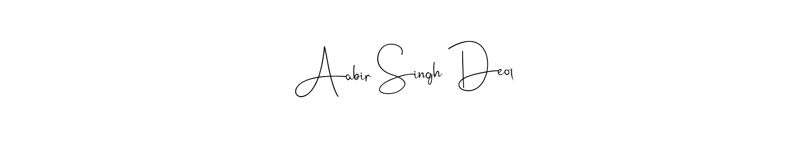 Andilay-7BmLP is a professional signature style that is perfect for those who want to add a touch of class to their signature. It is also a great choice for those who want to make their signature more unique. Get Aabir Singh Deol name to fancy signature for free. Aabir Singh Deol signature style 4 images and pictures png