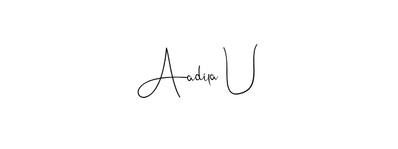 How to make Aadila U name signature. Use Andilay-7BmLP style for creating short signs online. This is the latest handwritten sign. Aadila U signature style 4 images and pictures png
