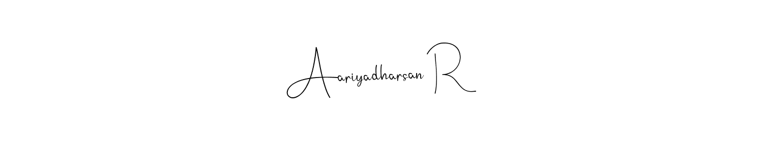 Use a signature maker to create a handwritten signature online. With this signature software, you can design (Andilay-7BmLP) your own signature for name Aariyadharsan R. Aariyadharsan R signature style 4 images and pictures png