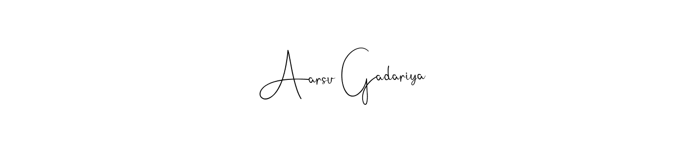 Andilay-7BmLP is a professional signature style that is perfect for those who want to add a touch of class to their signature. It is also a great choice for those who want to make their signature more unique. Get Aarsu Gadariya name to fancy signature for free. Aarsu Gadariya signature style 4 images and pictures png