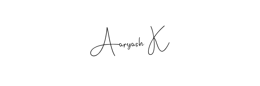 How to make Aaryash K name signature. Use Andilay-7BmLP style for creating short signs online. This is the latest handwritten sign. Aaryash K signature style 4 images and pictures png