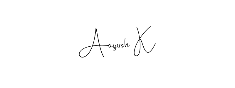 if you are searching for the best signature style for your name Aayush K. so please give up your signature search. here we have designed multiple signature styles  using Andilay-7BmLP. Aayush K signature style 4 images and pictures png