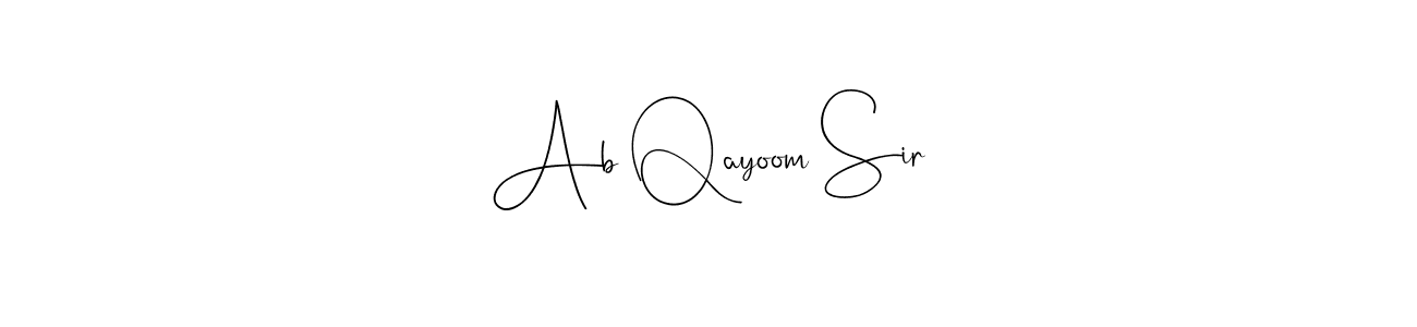 It looks lik you need a new signature style for name Ab Qayoom Sir. Design unique handwritten (Andilay-7BmLP) signature with our free signature maker in just a few clicks. Ab Qayoom Sir signature style 4 images and pictures png