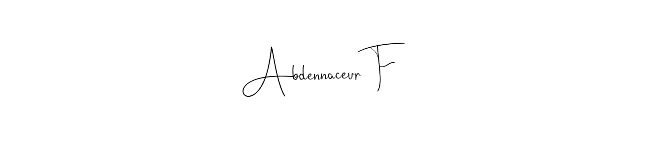 The best way (Andilay-7BmLP) to make a short signature is to pick only two or three words in your name. The name Abdennaceur F include a total of six letters. For converting this name. Abdennaceur F signature style 4 images and pictures png