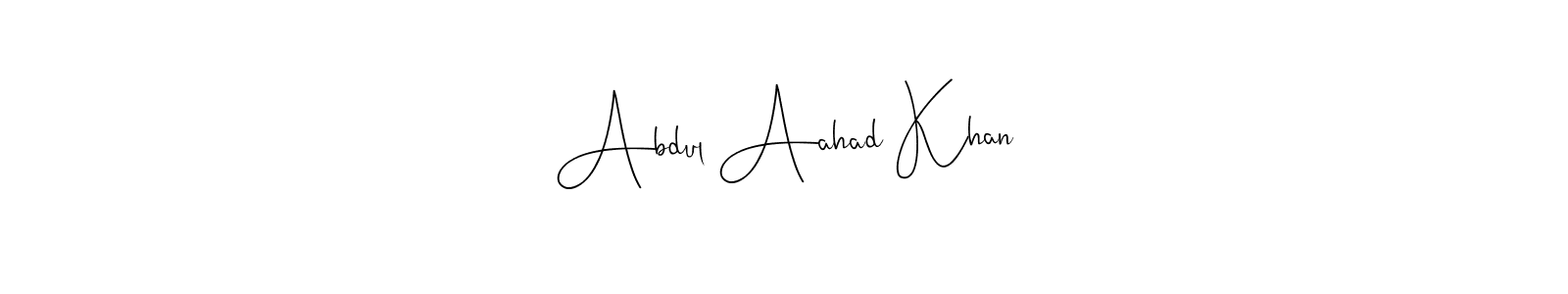Andilay-7BmLP is a professional signature style that is perfect for those who want to add a touch of class to their signature. It is also a great choice for those who want to make their signature more unique. Get Abdul Aahad Khan name to fancy signature for free. Abdul Aahad Khan signature style 4 images and pictures png
